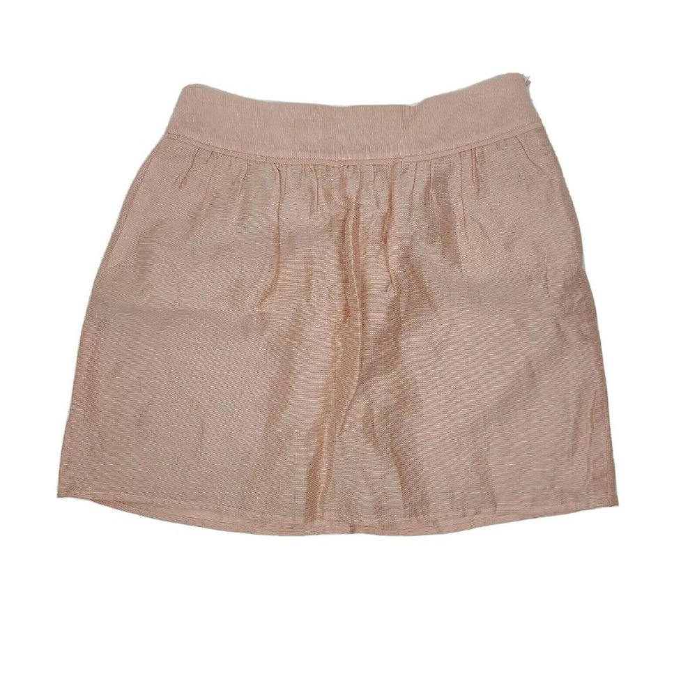 Ann Taylor Loft Skirt Womens Size 2 Solid Pink Shimmery Linen Blend Side Zip